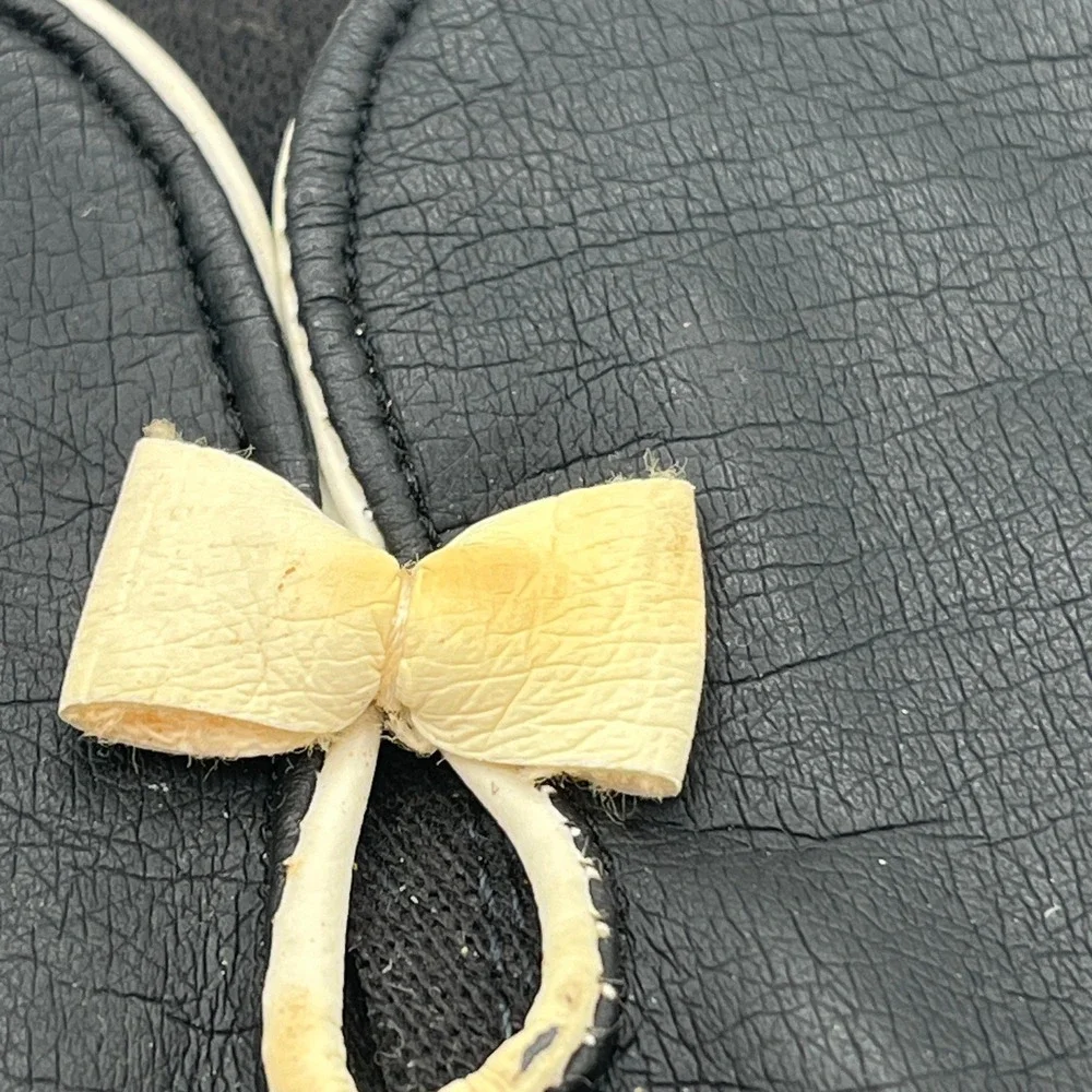Vintage Black Leather Gloves Cream Bow Detail Sz Large Made in Japan Womens READ